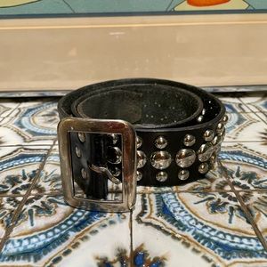 Mens black leather studded belt waist 28-30